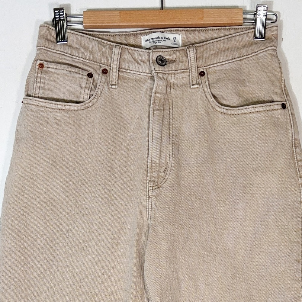Abercrombie & Fitch Jeans Womens 28 Tan 90s Relaxed Curve Love High Rise Raw Hem - Picture 3 of 7